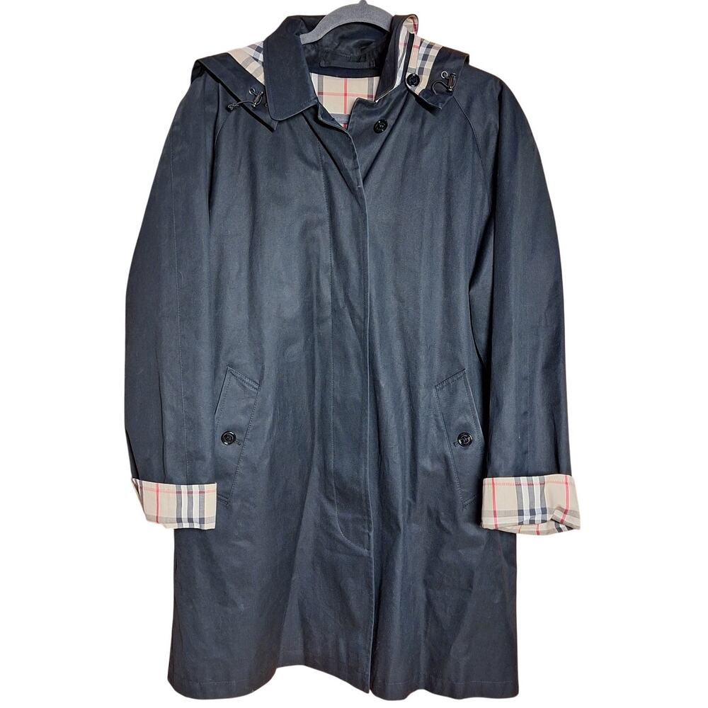 Burberry Carmen Trench coat Black canvas nova check plaid interior button down - Picture 11 of 16
